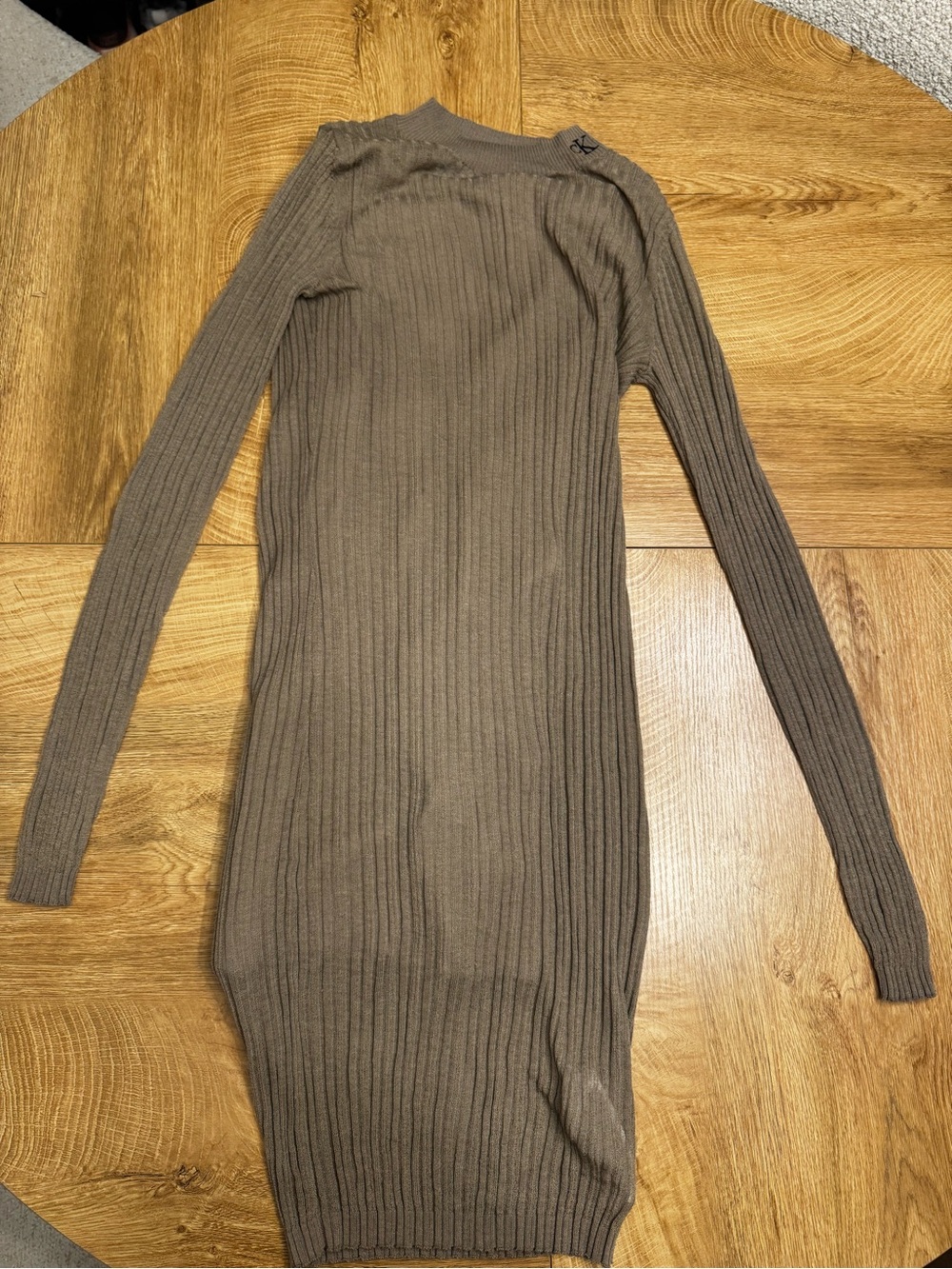 Calvin Klein Jeans Ribbed Knit Mock Neck Sweater Dress Taupe Size Large